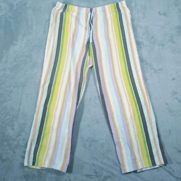 Victorias Secret Pajama Set Womens Large Rainbow Striped Cotton Flannel Y2K Cozy - Picture 10 of 16